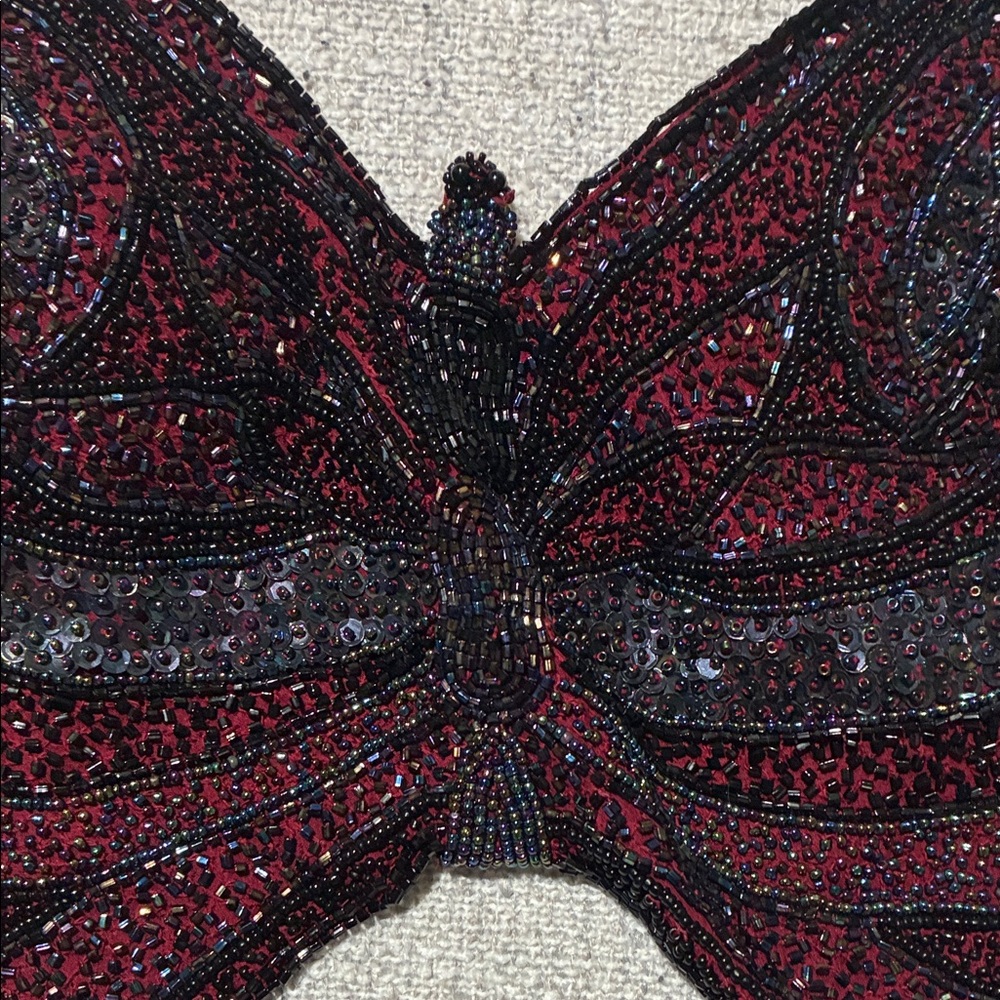 Cache Beaded Butterfly Tank Top - Black and Red Size Small - Picture 3 of 5
